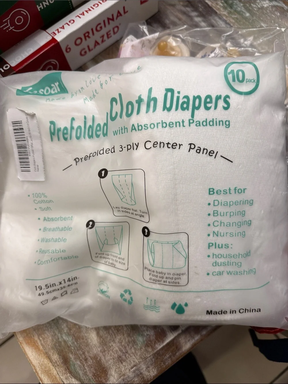 Prefolded Cloth Diapers with Absorbent Padding - White (10 Pack)